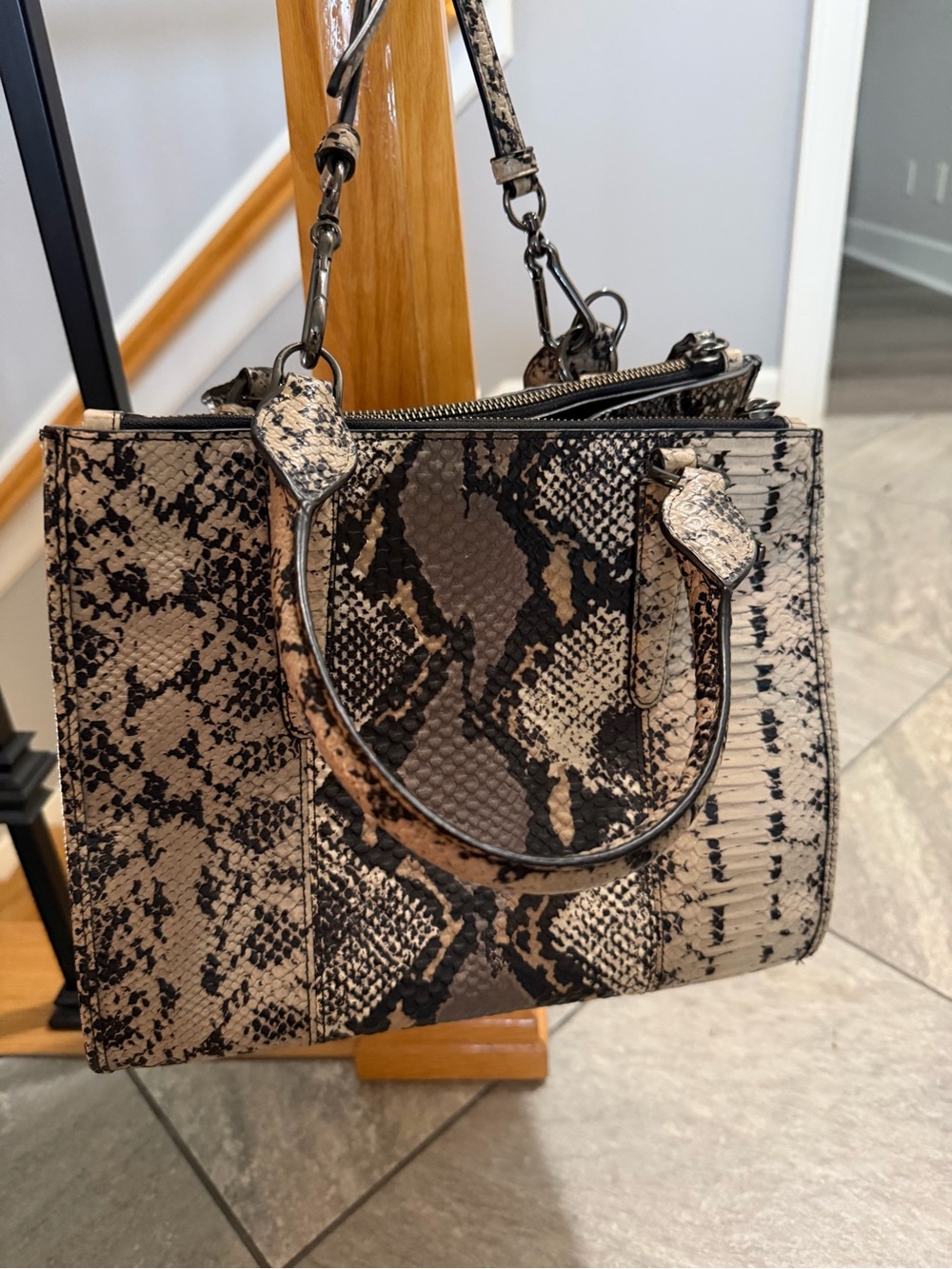 Coach Snakeskin Print Crossbody Tote in Beige Black - Picture 4 of 10